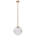 [Brand] pendant light with ribbed glass globe and brass.