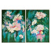 Colorful floral paintings on green backgrounds by [Brand].