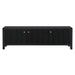 Black media console by [Brand] featuring fluted doors, modern design.