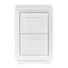 [Brand] modern white nightstand with two drawers, minimalist design.