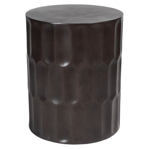 Dark cylindrical stool with textured surface, by [Brand].