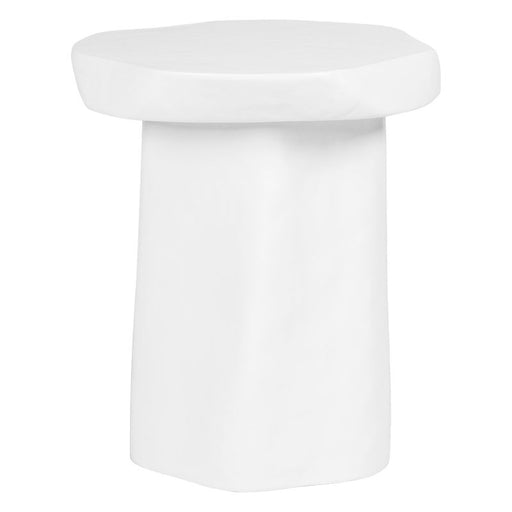 White ceramic side table with rounded edges from [Brand].