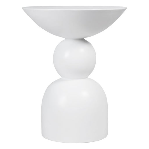 [Brand] white sculptural ceramic vase with abstract geometric design.