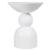 [Brand] white sculptural ceramic vase with abstract geometric design.