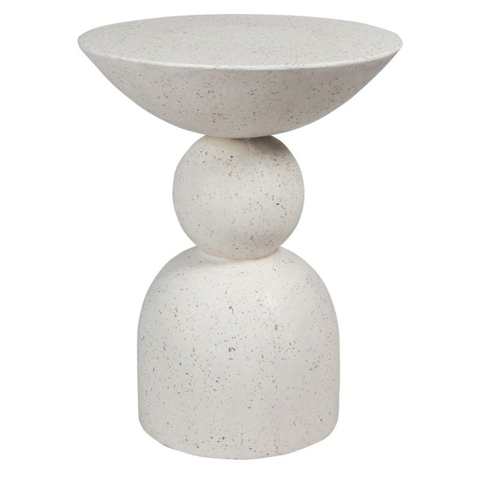 [Brand] white modern sculptural side table with unique shape.