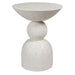 [Brand] white modern sculptural side table with unique shape.