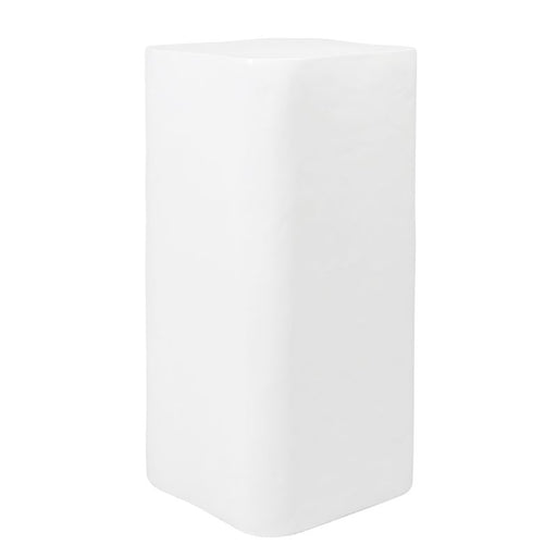 A square white pedestal by [Brand] with smooth surfaces.