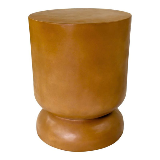 Tan cylindrical wooden stool from [Brand], with rounded base.