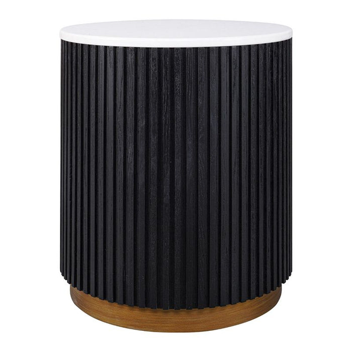 Mason Round Side Table - Black, Marble Wood, 45cm
