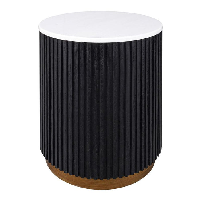 Mason Round Side Table - Black, Marble Wood, 45cm