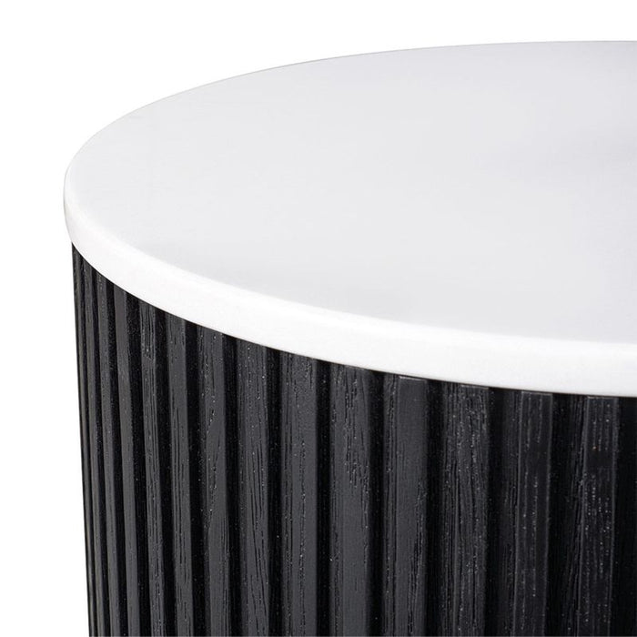 Mason Round Side Table - Black, Marble Wood, 45cm