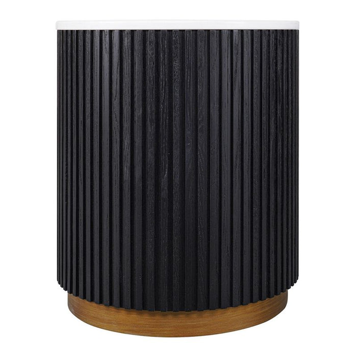 Mason Round Side Table - Black, Marble Wood, 45cm
