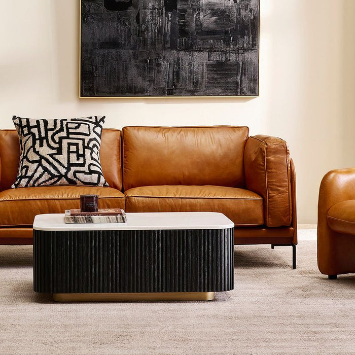 Mason Rectangle Coffee Table - Black, Marble Wood, 100cm