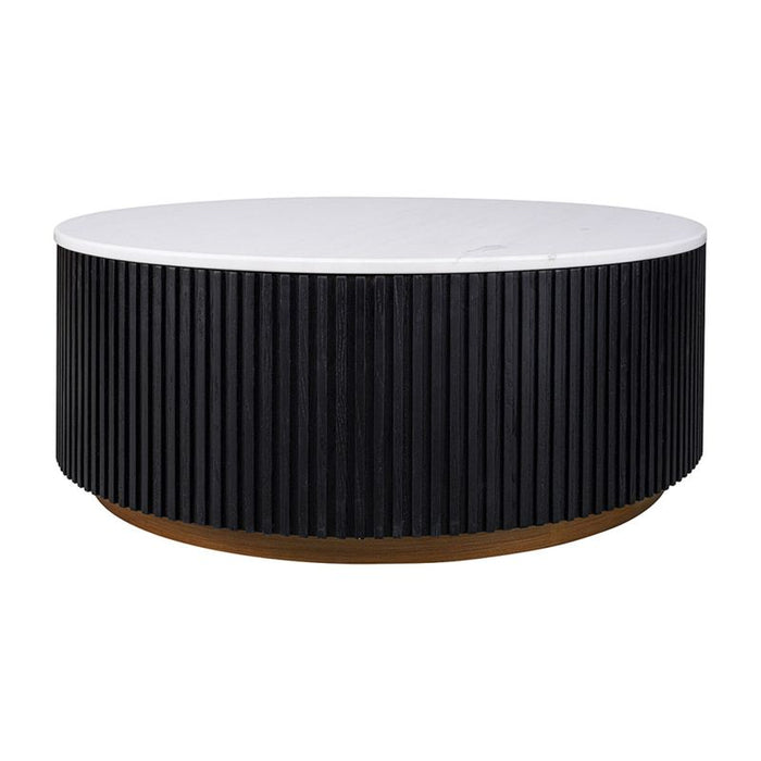 Mason Round Coffee Table - Medium Black, Marble Wood, 90cm