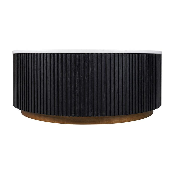 Mason Round Coffee Table - Medium Black, Marble Wood, 90cm