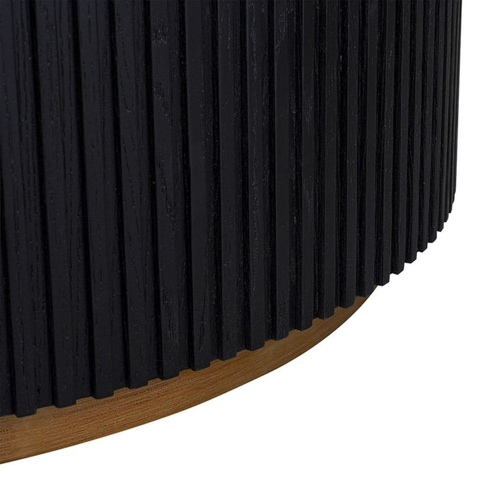Mason Round Coffee Table - Medium Black, Marble Wood, 90cm