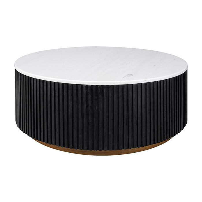 Mason Round Coffee Table - Medium Black, Marble Wood, 90cm