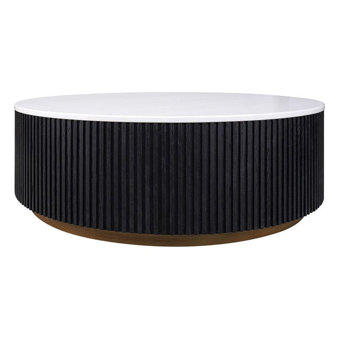 Mason Round Coffee Table - Large Black, Marble Wood, 110cm