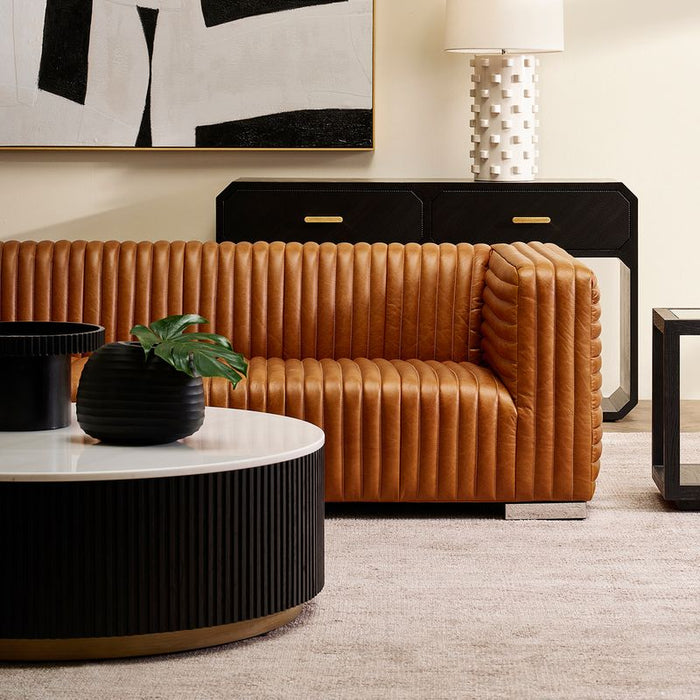 Mason Round Coffee Table - Large Black, Marble Wood, 110cm