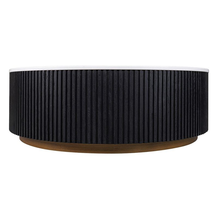 Mason Round Coffee Table - Large Black, Marble Wood, 110cm