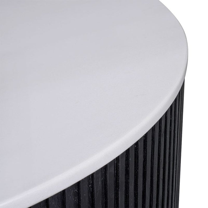 Mason Round Coffee Table - Large Black, Marble Wood, 110cm