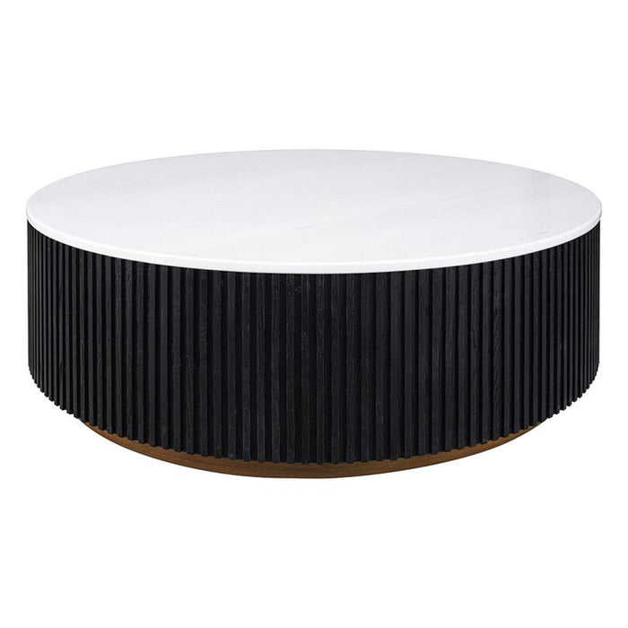 Mason Round Coffee Table - Large Black, Marble Wood, 110cm