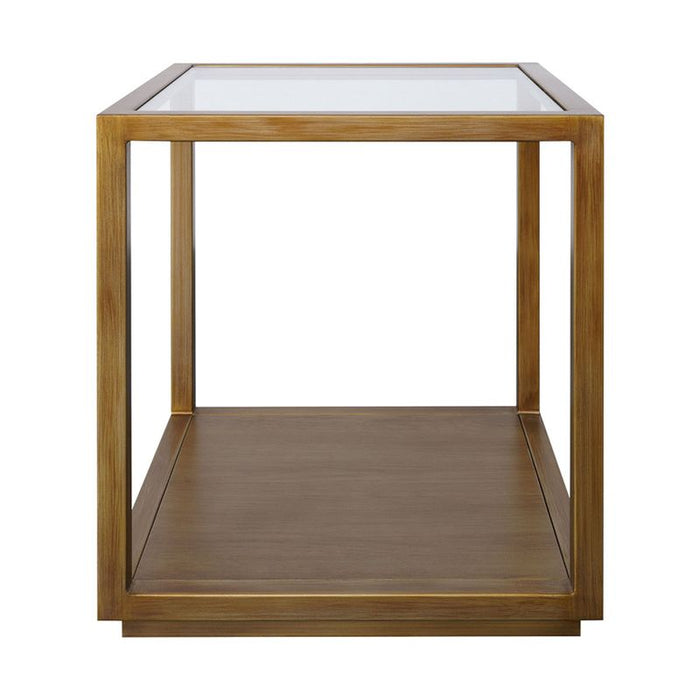 Sadie Square Side Table - Large Antique Gold, Glass Wood, 50cm