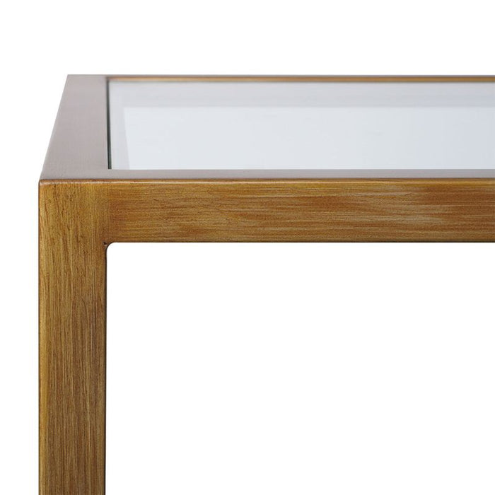 Sadie Square Side Table - Large Antique Gold, Glass Wood, 50cm