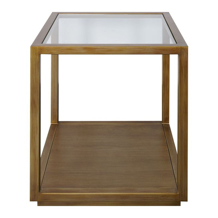 Sadie Square Side Table - Large Antique Gold, Glass Wood, 50cm
