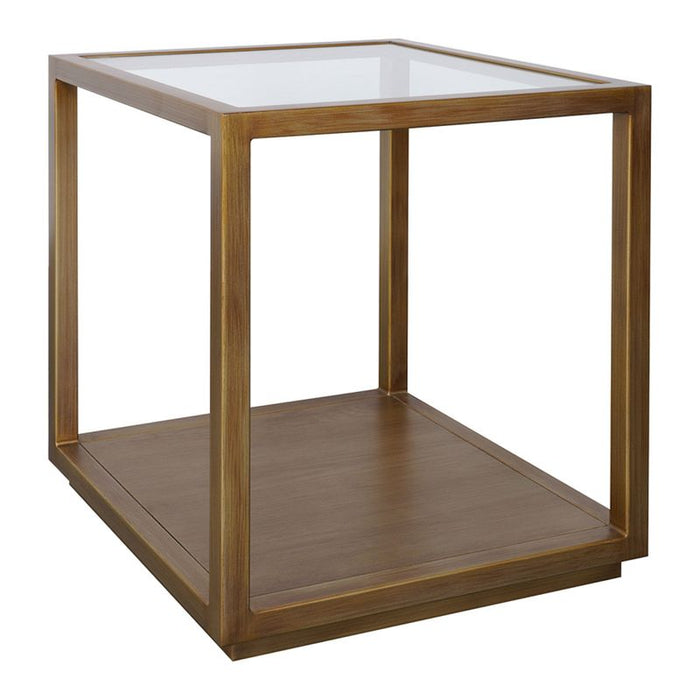 Sadie Square Side Table - Large Antique Gold, Glass Wood, 50cm