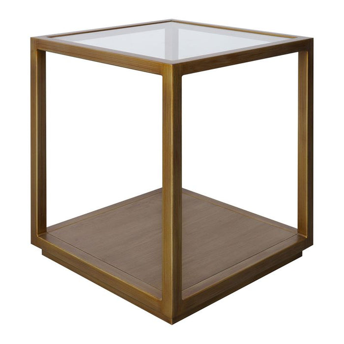 Sadie Square Side Table - Large Antique Gold, Glass Wood, 50cm