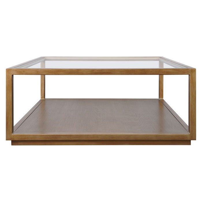 Sadie Square Coffee Table - Antique Gold, Glass Wood, 90cm