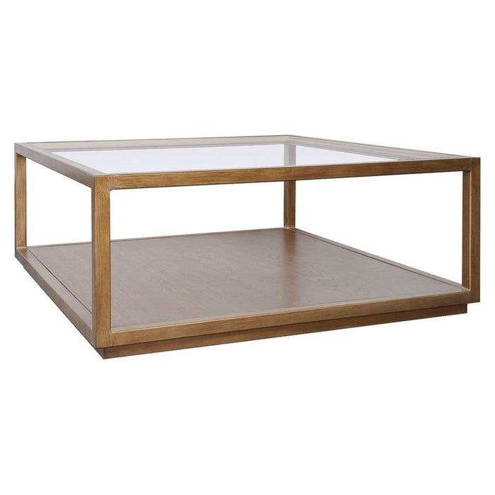 Sadie Square Coffee Table - Antique Gold, Glass Wood, 90cm