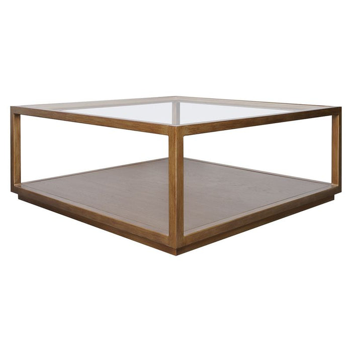 Sadie Square Coffee Table - Antique Gold, Glass Wood, 90cm
