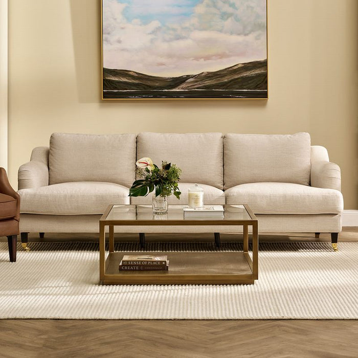 Sadie Square Coffee Table - Antique Gold, Glass Wood, 90cm