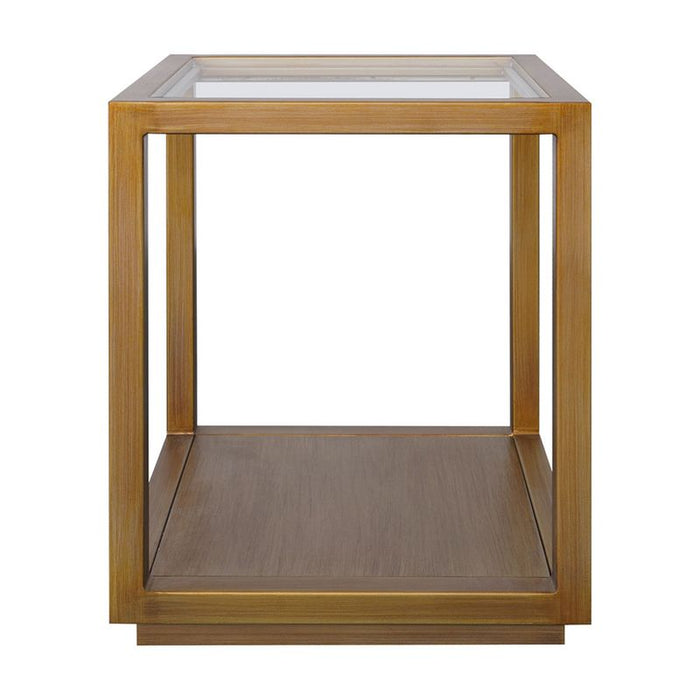 Sadie Square Side Table - Medium Antique Gold, Glass Wood, 40cm