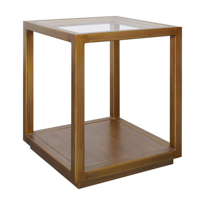 Sadie Square Side Table - Medium Antique Gold, Glass Wood, 40cm