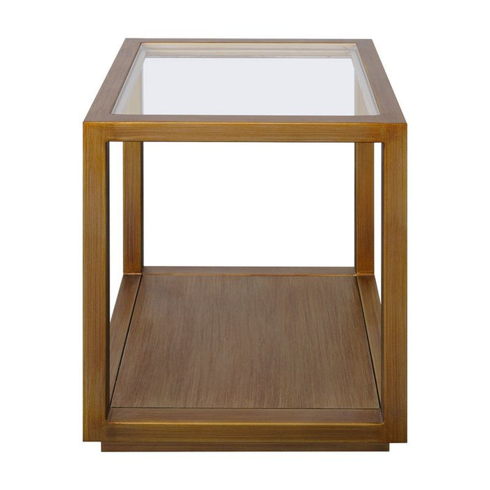 Sadie Square Side Table - Medium Antique Gold, Glass Wood, 40cm