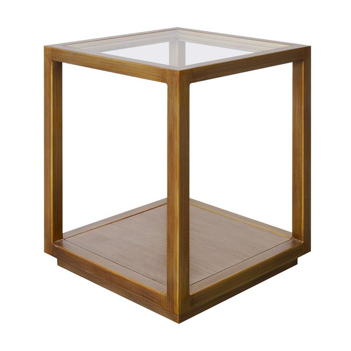 Sadie Square Side Table - Medium Antique Gold, Glass Wood, 40cm