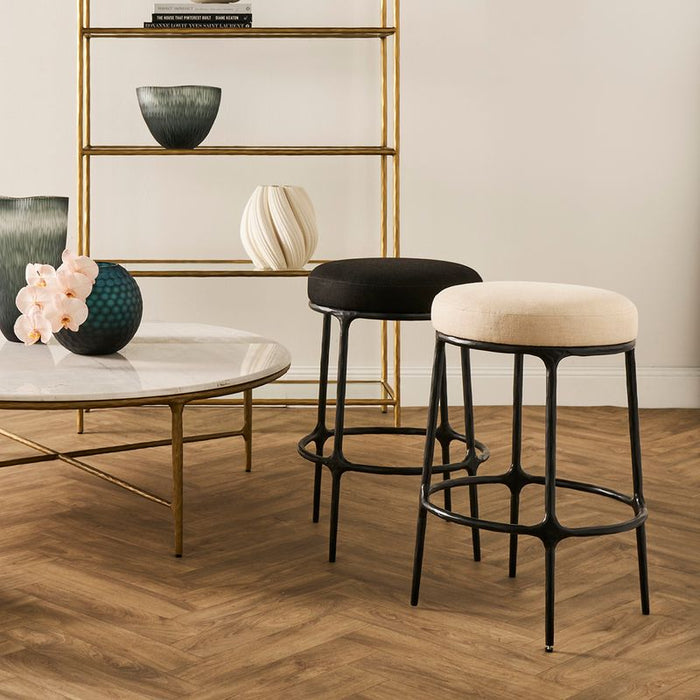 Heston Black Kitchen Stool - Natural Linen