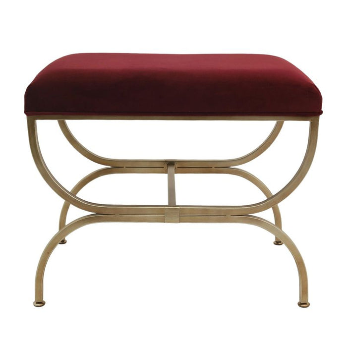 Novak Antique Gold Iron Stool - Mulberry Velvet