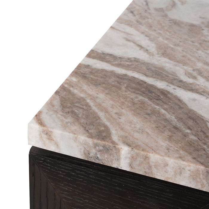 Benedict Smoked Oak Bedside Table - River Brown Marble