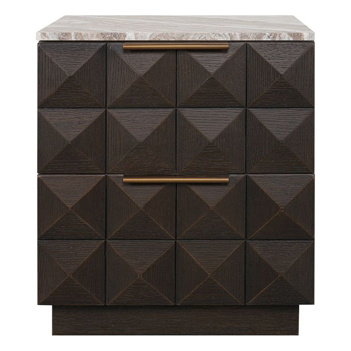 Benedict Smoked Oak Bedside Table - River Brown Marble