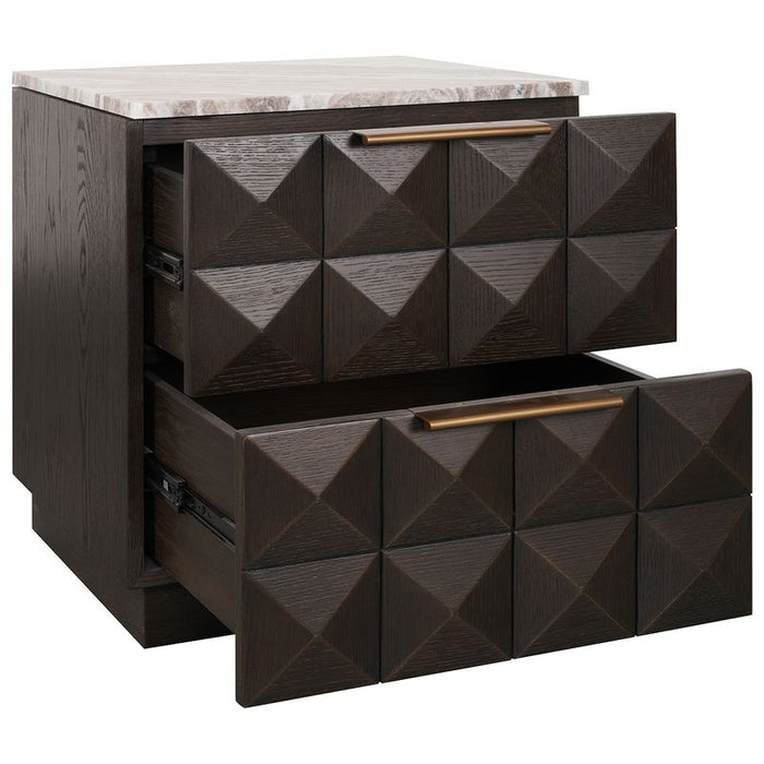 Benedict Smoked Oak Bedside Table - River Brown Marble