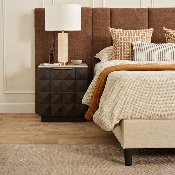 Benedict Smoked Oak Bedside Table - Black Marble, 2cm H