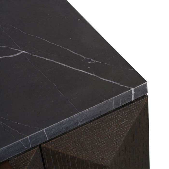 Benedict Smoked Oak Bedside Table - Black Marble, 2cm H