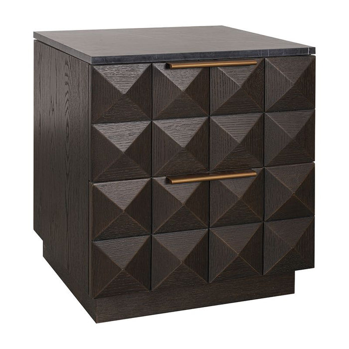 Benedict Smoked Oak Bedside Table - Black Marble, 2cm H