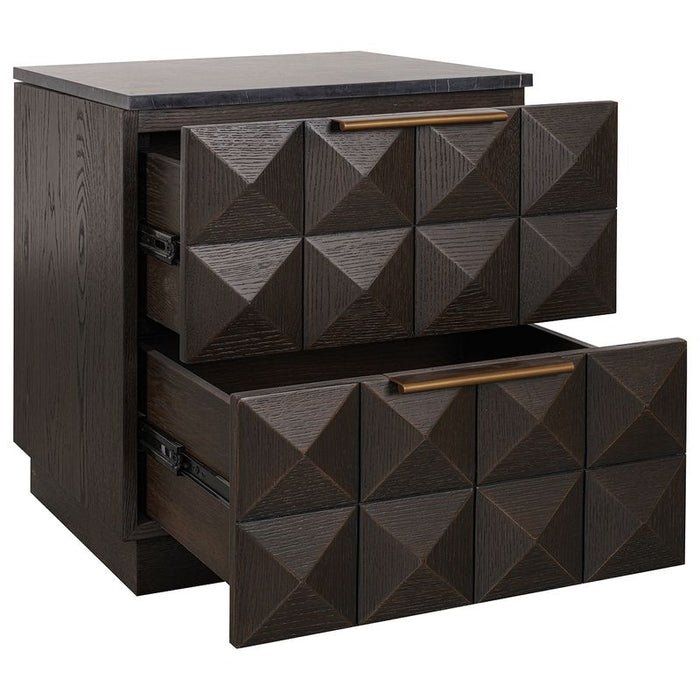 Benedict Smoked Oak Bedside Table - Black Marble, 2cm H