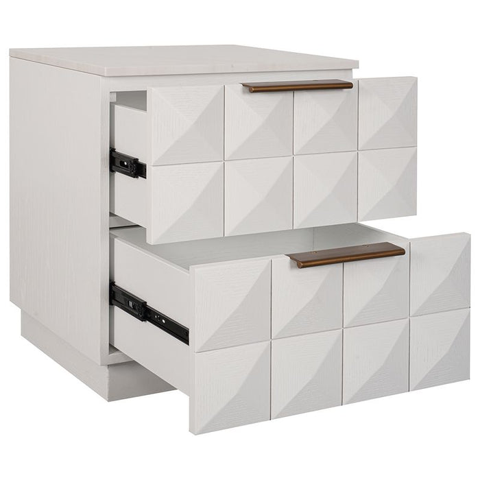 Benedict White Oak Bedside Table - White Marble
