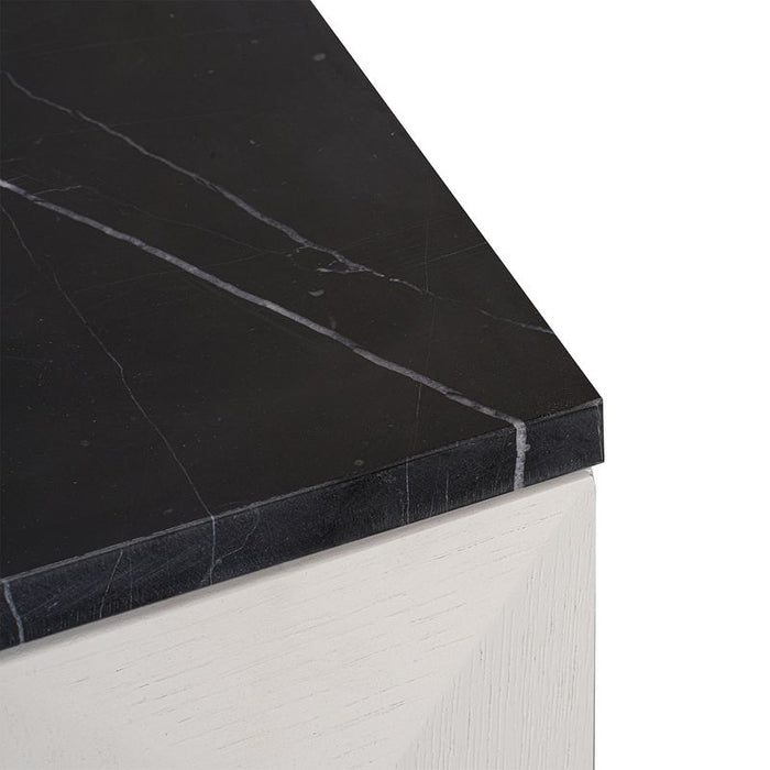 Benedict White Oak Bedside Table - Black Marble